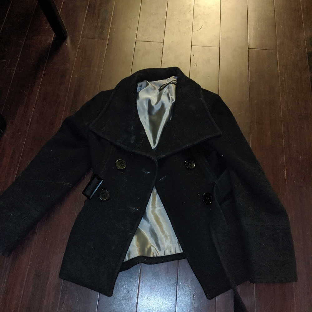 Black belted short pea coat